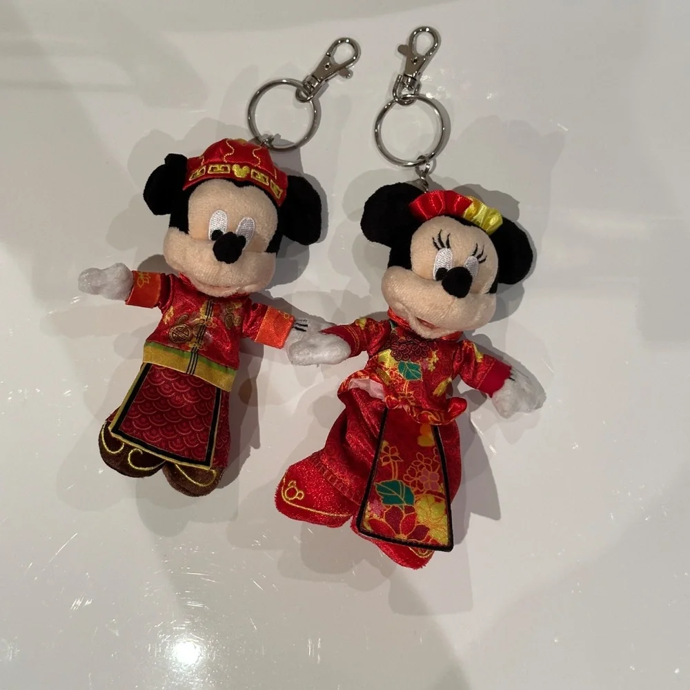 Authentic Disney Hong Kong Disneyland New Year Mickey & Minnie Plushie Keychain - Picture 6 of 6
